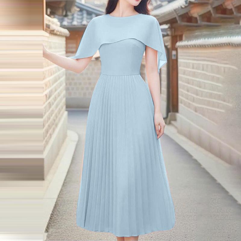 ZANZEA Damen Freizeit Rundhals Ärmellos Elegant Umhang Kleid