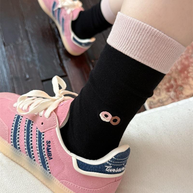 

Contrasting Cartoon Embroidered Socks Socks Cute Little Animal Color Blocking Trendy Personality Cotton Stockings One size fits all чорний