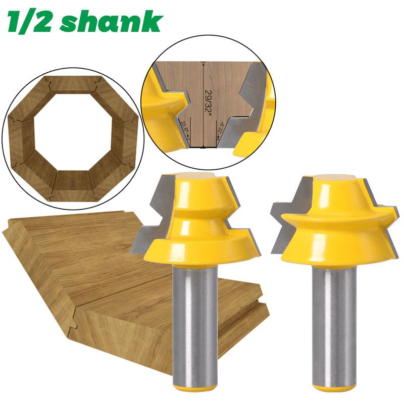 

2 шт., торцовочный станок с замком, 22,5 градусов, клей, столярный фрезерный станок, набор шиповых фрез для деревообрабатывающих инструментов, 8 мм, 12 мм, 1/2 дюйма, хвостовик 1/2inch shank серый