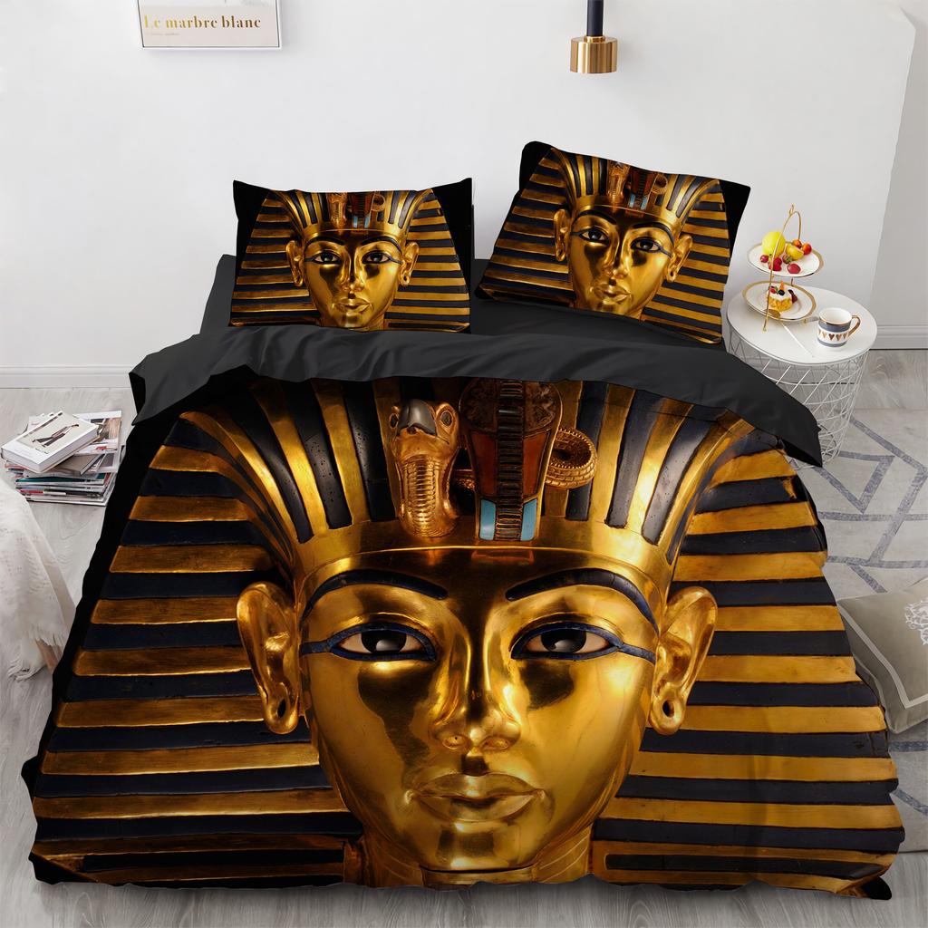 Ägyptischer Pharao Bettwäsche Set Königin des alten Ägypten Bettbezug King Afrikanischer Stamm Exotische Zivilisation Polyester Bettdeckenbezug