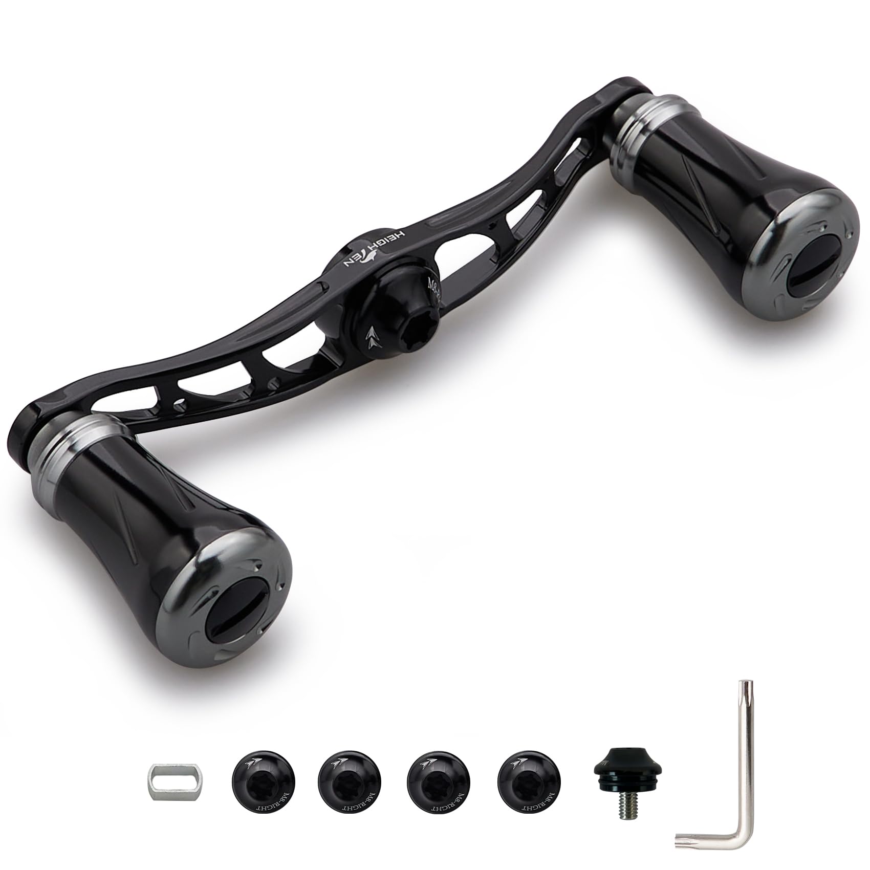 

HEIGHTEN Arch Pillar Series 90mm Black & Gunmetal Reel Handle with 19mm Knob for 88mm/90mm/105mm Baitcasting Reels, Shimano, Daiwa, and Abu (0912)