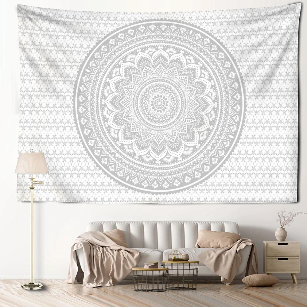Abstract Grey Mandala Tapestry Wall Hanging Art Bohemian Psychedelic Hippie Tapiz Aesthetics Room Home Decor Background Fabric