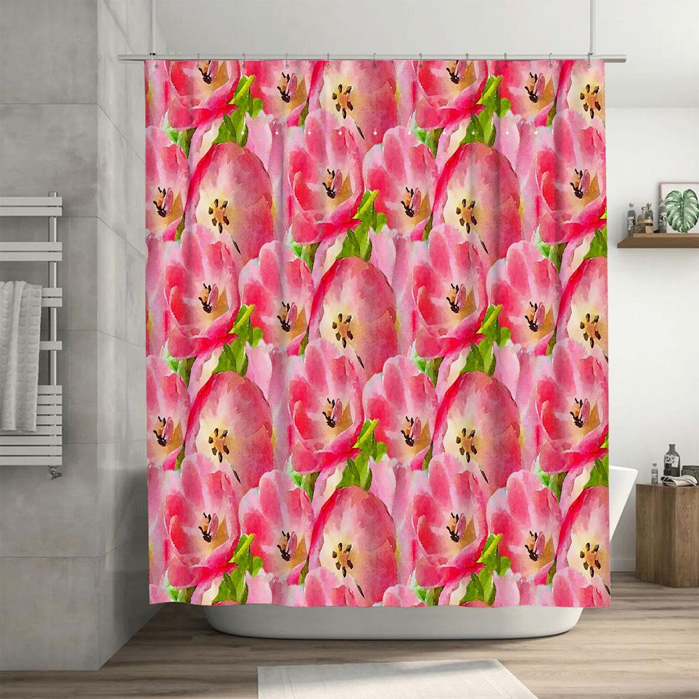 Trendy Watercolor Flower Shower Curtain Waterproof Bathroom Decor Customizable Size Pink Bloom 3D Printing Shower Curtains For H