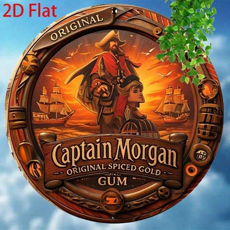 

Vintage Metal Poster Wall Art Captain Morgan Spiced Rum Sailboat Pirate Bar Pub Decor
