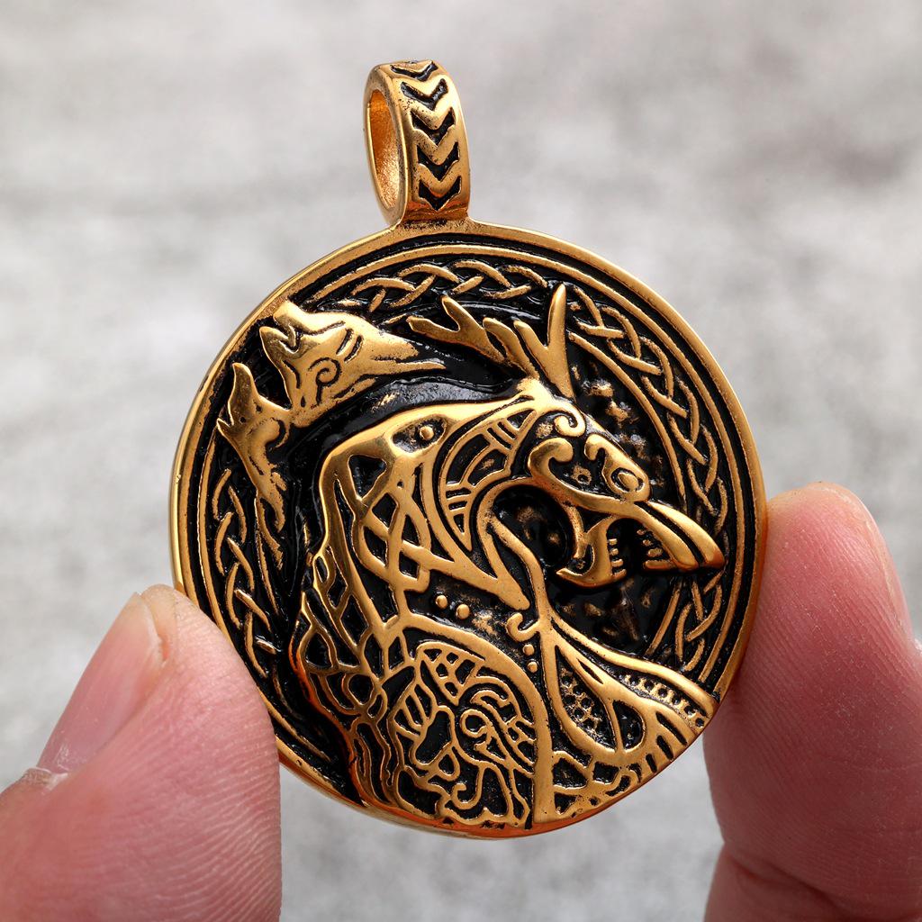 Men's Retro Stainless Steel Celtic Wolf Pendant Necklace