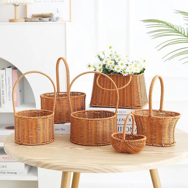 Imitation Rattan Flower Basket Flower Shop Best-selling Hand Basket Living Room Flower Arrangement Storage Basket Picnic Basket
