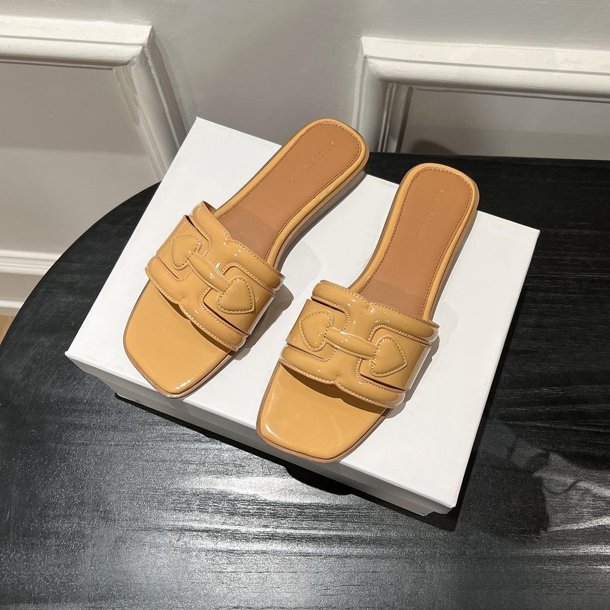 

Cowhide version~ New thick-heeled woven slippers, summer women s fashion beach shoes, half-drag French evening sandals 36
