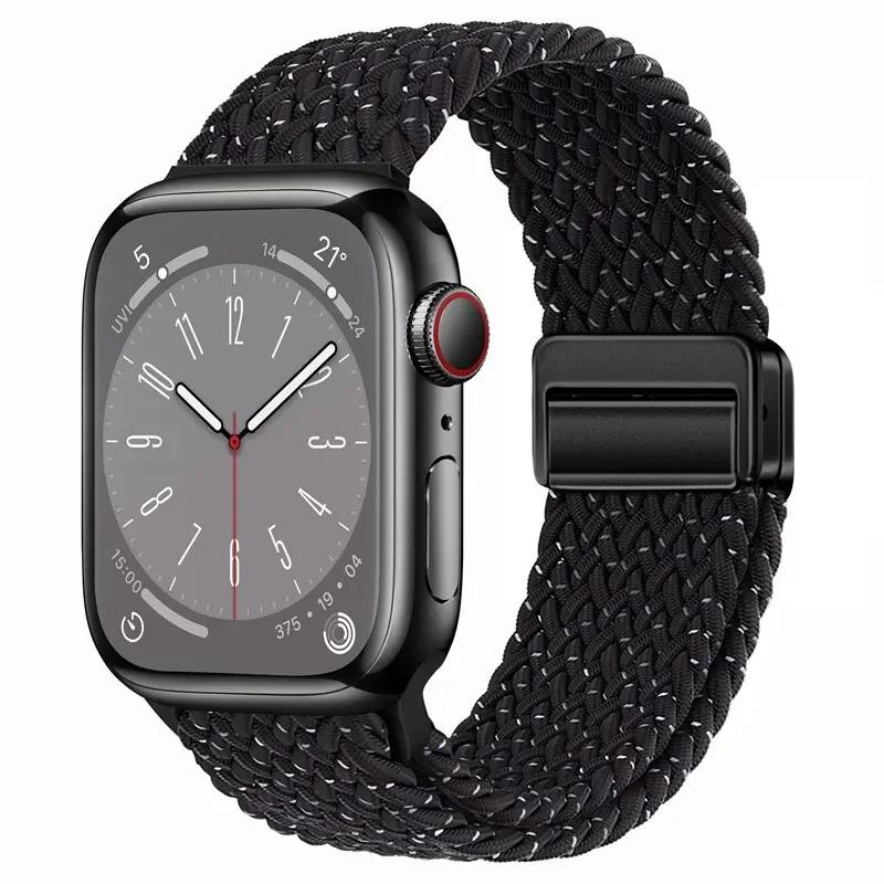 Nylon Band For Apple Watch Strap 44mm 40mm 45mm 46mm 49mm 41mm 38 Magnetic Braided Bracelet iWatch Series Se 7 6 8 9 10 Ultra 2