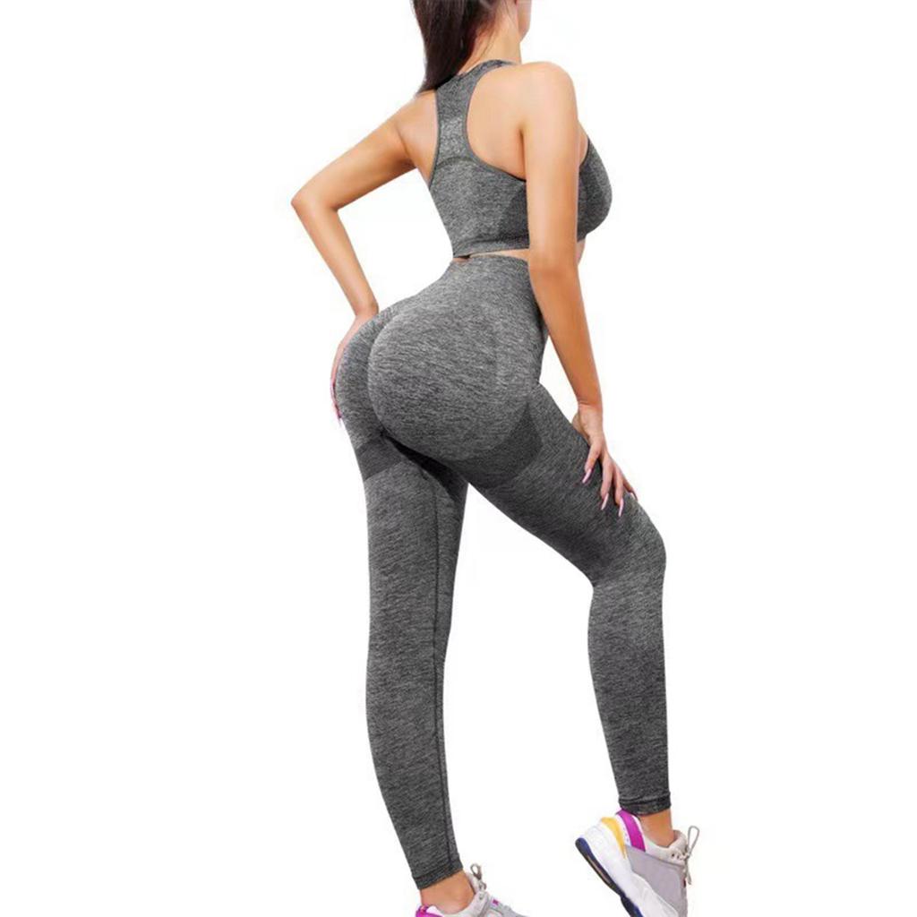 Women's Fashion U Neck Sleeveless Top High Waist Tight Fit Fitness Running Sports Pants Yoga Two Piece Set
