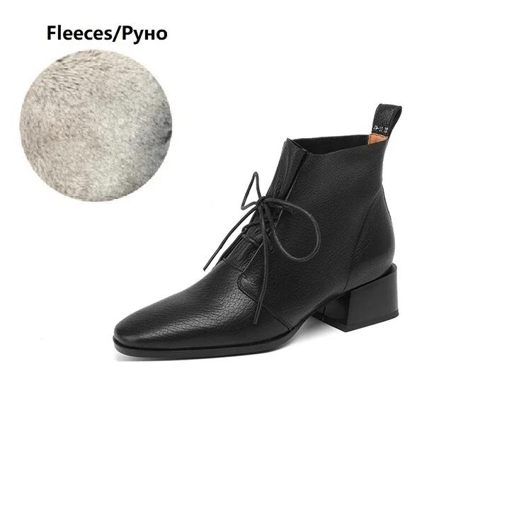 

Fashion NEW Autumn Women Boots Square Toe Chunky Heel Boots Genuine Leather Shoes for Women Lace-up Ankle Boots Elegent Winter Boots 40
