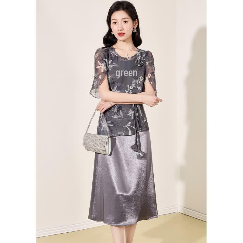 Elegant Two-Piece Satin Dress Set