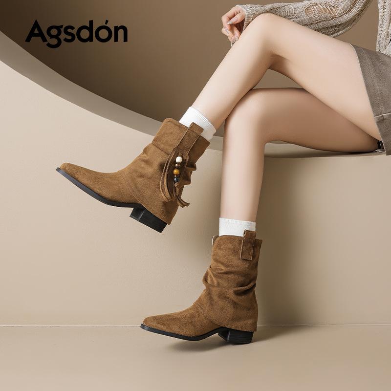 Martin Boots New Autumn and Winter Retro Style Maillard Medium Tube Stacking Boots Western Pant Tube Boots