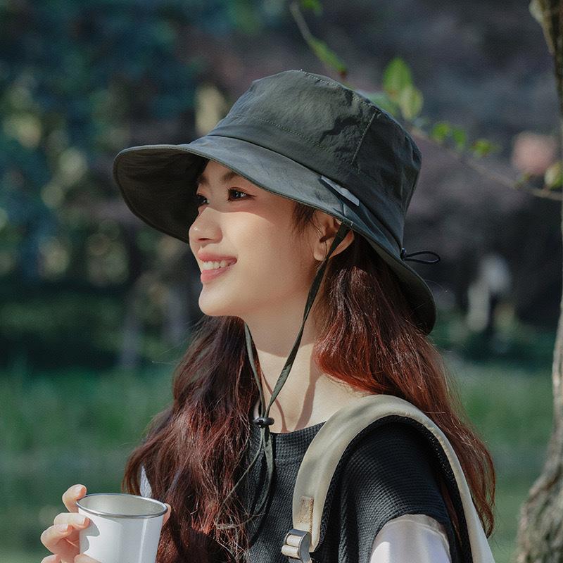 New hat women's summer UV protection sun protection mountaineering outdoor quick drying bucket hat windproof rope sun hat