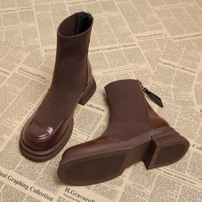 Women Ankle Boots Mid Heels Shoes Warm Knitting Snow Platform Shoes Woman Winter 2025 Trend Office Shoes Fashion Botas Mujer