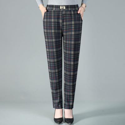 Women's Autumn Plus Size Pants Striped High Waist Casual Straight Leg Pants