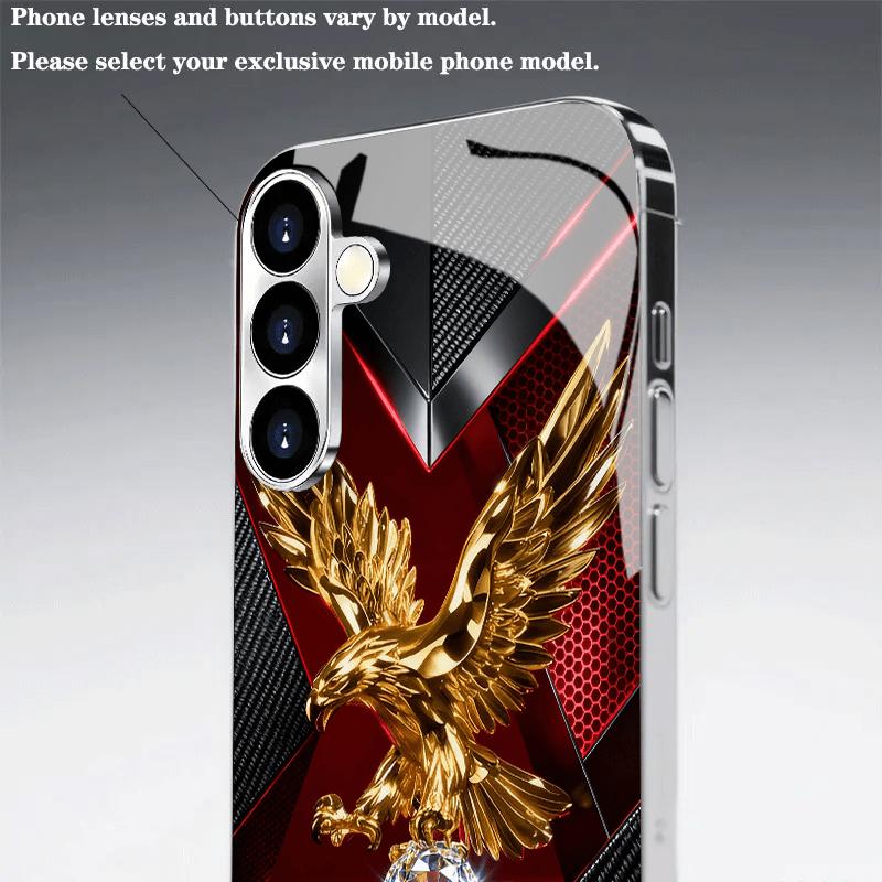 Golden Eagle Diamond Pattern Tempered Glass Phone Case Suitable for Samsung GalaxyS26 S25 S24 S22 S21 S20FE/Ultra/Plus Anti Drop