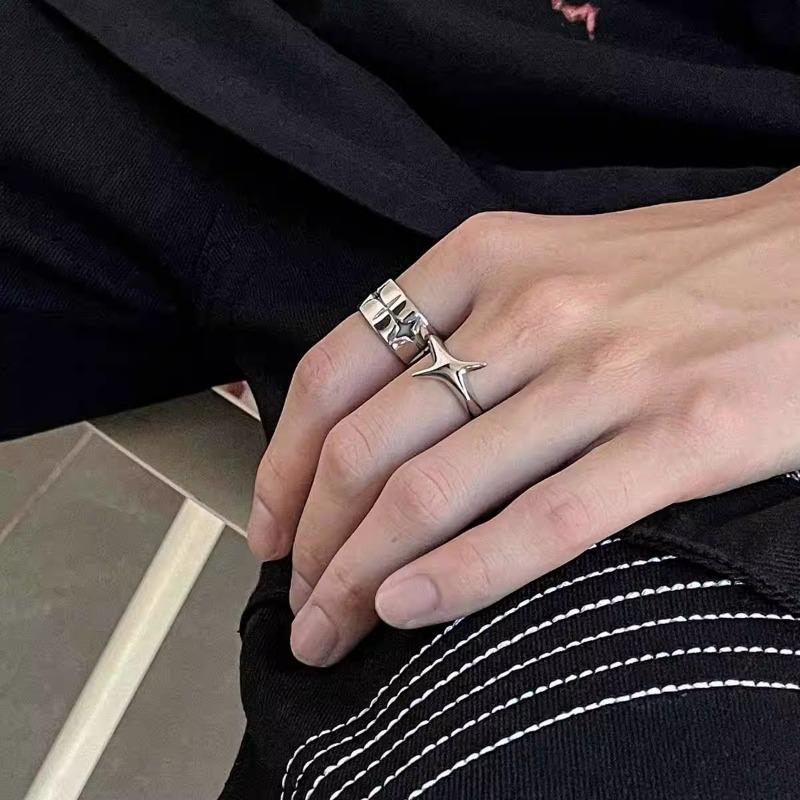 Fashion Vintage Silver Color Cross Star Rings for Women Men Punk Gothic Unisex Rings Festivals Party Jewelry Daily Accessories