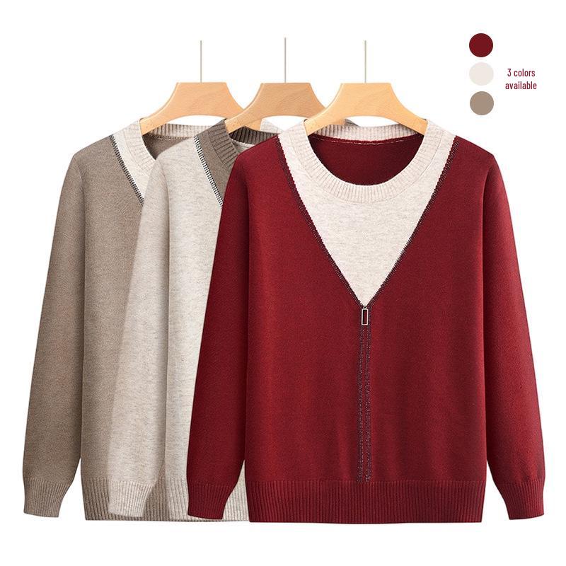Ultra-Soft Long-Sleeve Sweater for Middle-Aged Women - Perfect for Spring & Autumn