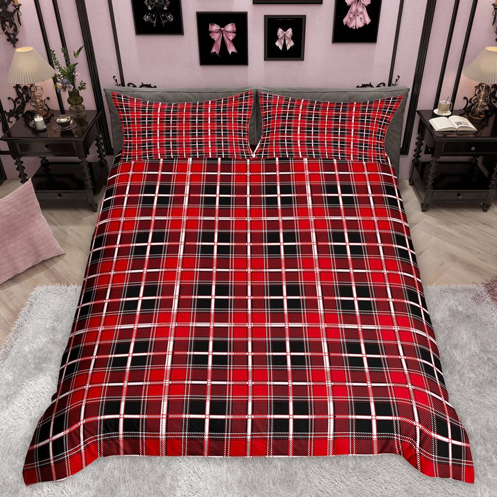 Homewish Colorful Plaid Duvet Cover Set Modern Minimalist Quilt Cover Set Geometric Checkered Bedding Set