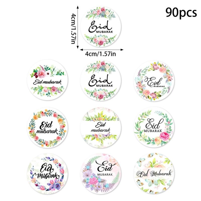 Set of 90Pcs Eid Mubarak Sticker 40mm Decorative Wrapping Sticker for Journal Planner Packaging Party Decoration