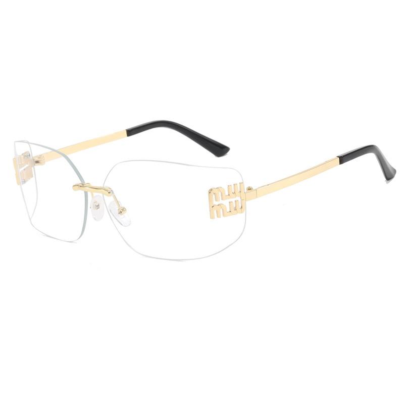 Luxury Metal Women Rimless Sunglasses Vintage High Quality Large Frame UV Protection Beach Travel Accessories