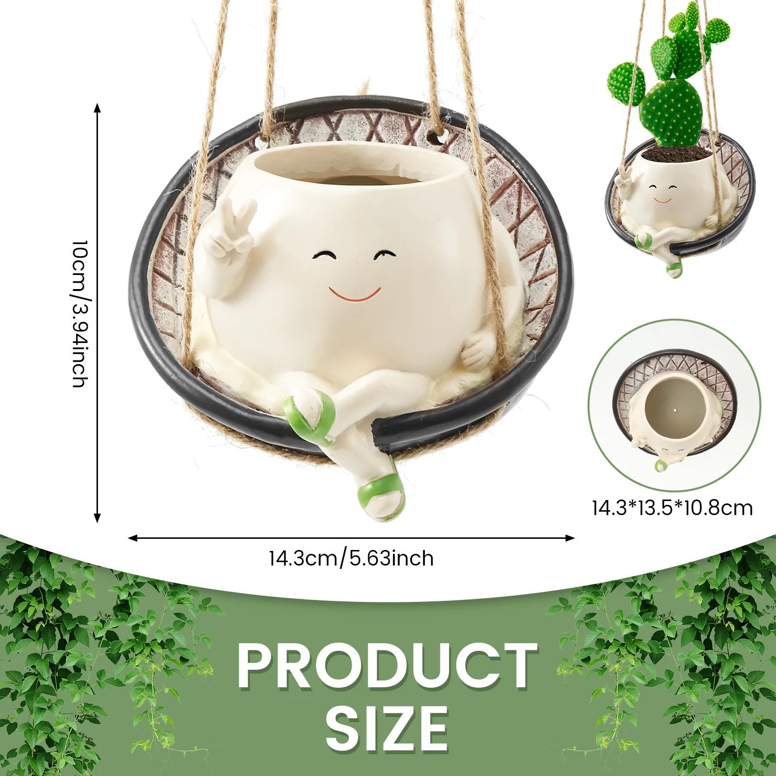 

Synthetic Resin Swing Chair Planter Pot Creative Wall Hanging Smile Face Flower Pot Add Interest Smile Face Planter for Home New бежевий