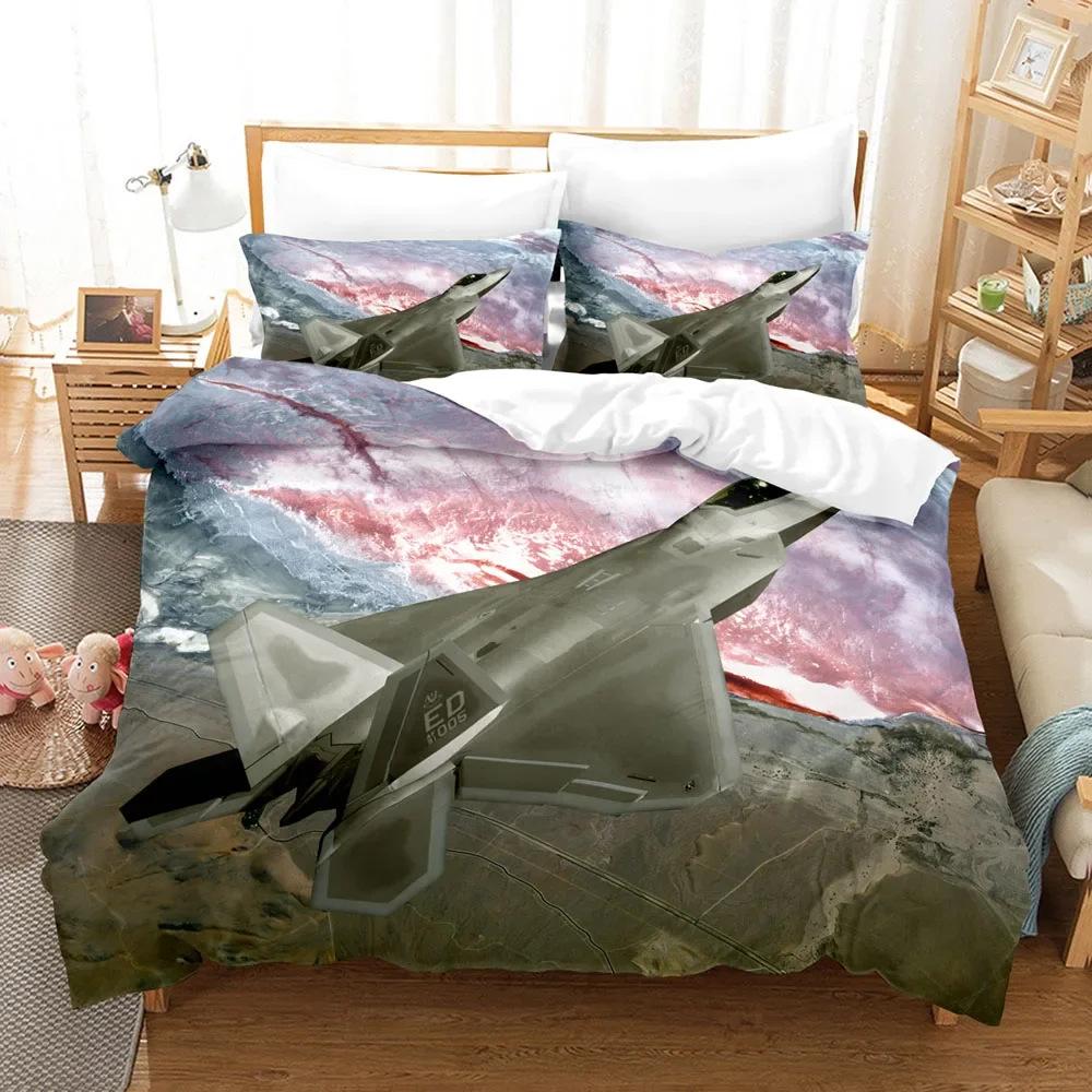 Fighter Double Bed Quilt Cover Set, Microfiber Duvet Cover, Children'S Printing Aircraft Fashion Three-Piece Set
