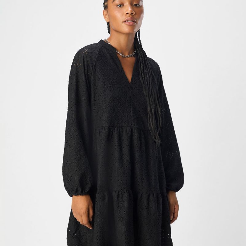 Robe midi Gia oversize col V broderie anglaise Femme OBJECT