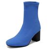 Green Women's Ankle Boots 2025 Autumn Winter Block Heels Short Socks Boot Black Pink Blue Party Shoes Female Large Size 48