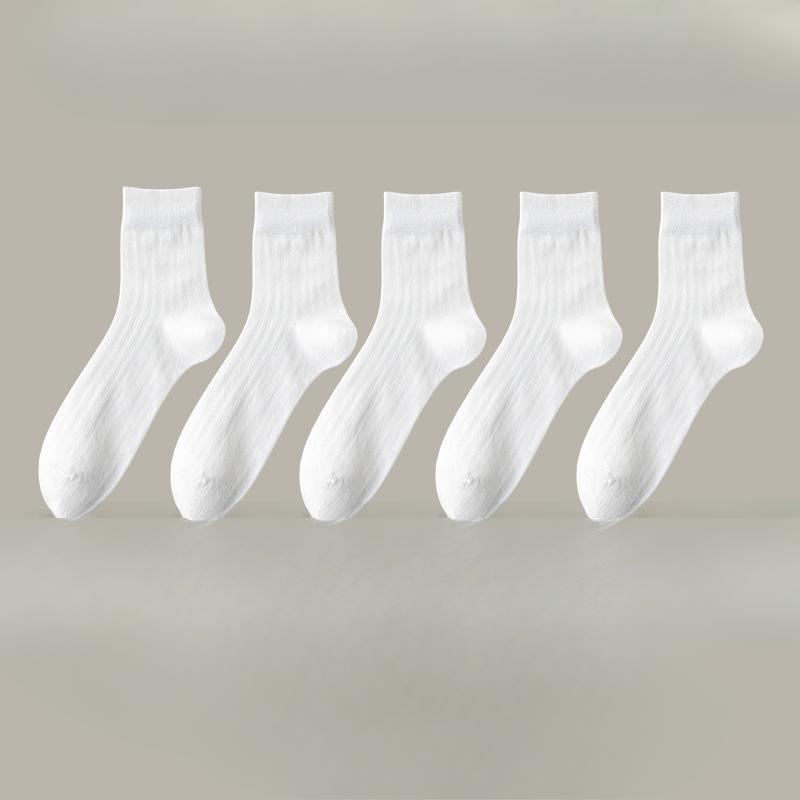 5 Pairs of Men's Spring and Summer Pure Cotton Deodorizing Sweat Absorbing Boneless Antibacterial Breathable Cotton Socks
