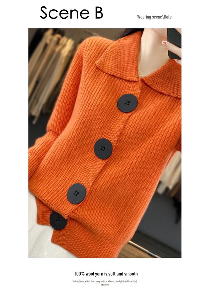 European-Style Women's Wool Cardigan Coat: Autumn/Winter Fashion, Long Sleeve, Korean-Inspired, Trendy Lapel, Thick Knit Sweater.