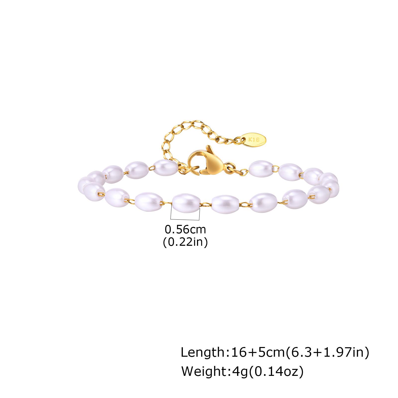 

Vintage Elegant Imitation Pearl Beaded Bracelet for Women, Gold Plated Stainless Steel Link Wristband, Exquisite Jewelry Gift