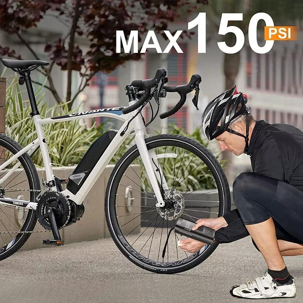 Portable 150 PSI Air Compressor Tire Inflator Fits Car Moto Bike Tires Air Pump Portable Wireless Charging Usage