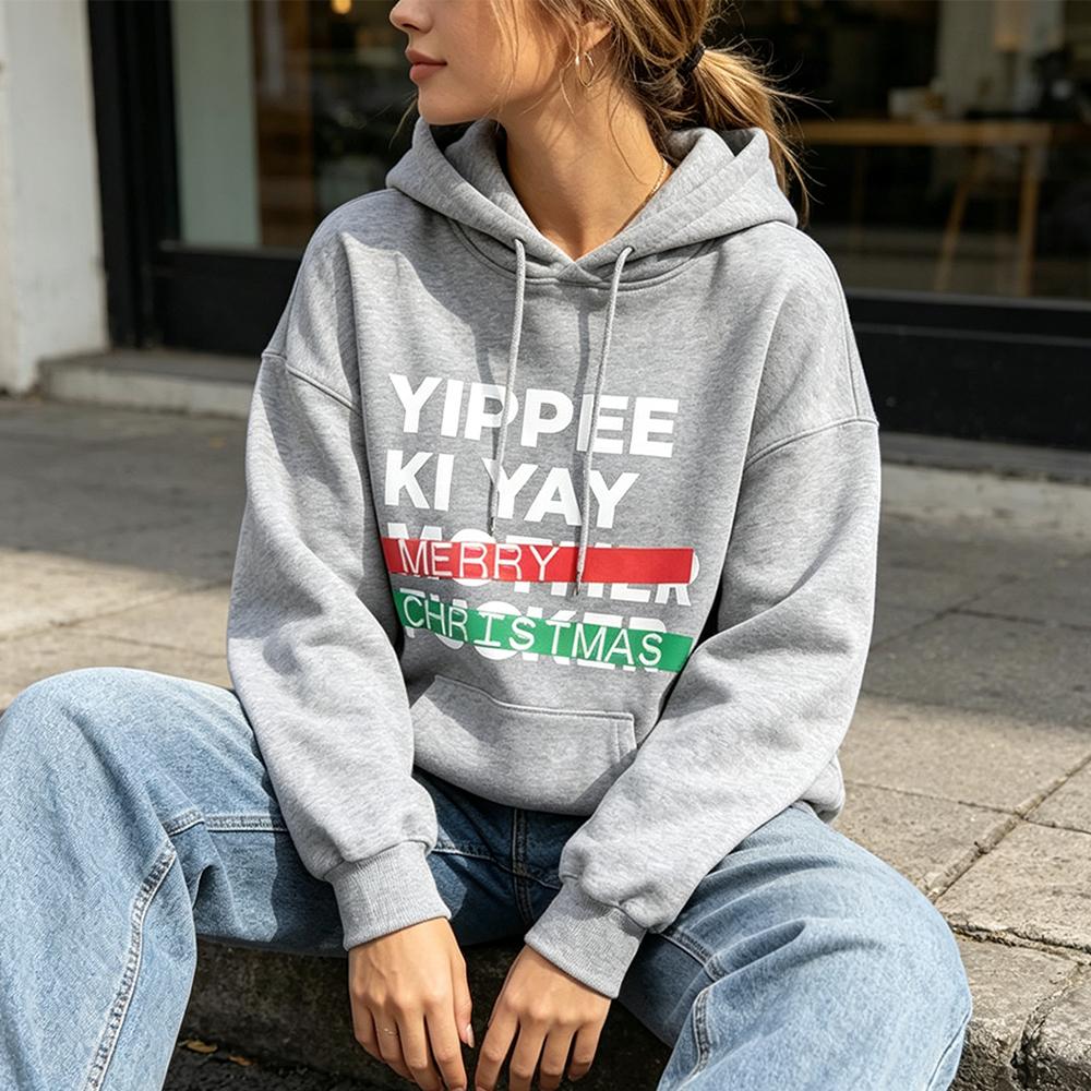 YIPPEE KI YAY Veselé Vánoce Parodie na Smrtonosnou past Černá mikina s kapucí Pohodlná Osobnost Unisex Pánské Sportovní oblečení