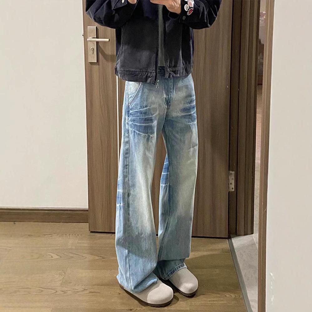 JYL Men's Flare Jeans American Vibe Washed Blue Cleanfit Bootcut Slim Denim Pants