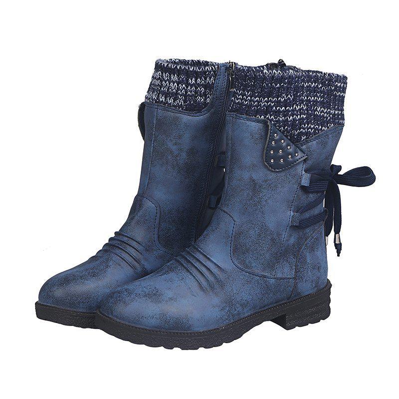 2025 Plus Size Women's Martin Boots: Chunky Heel Mid-Calf Winter Fashion, European & American Style