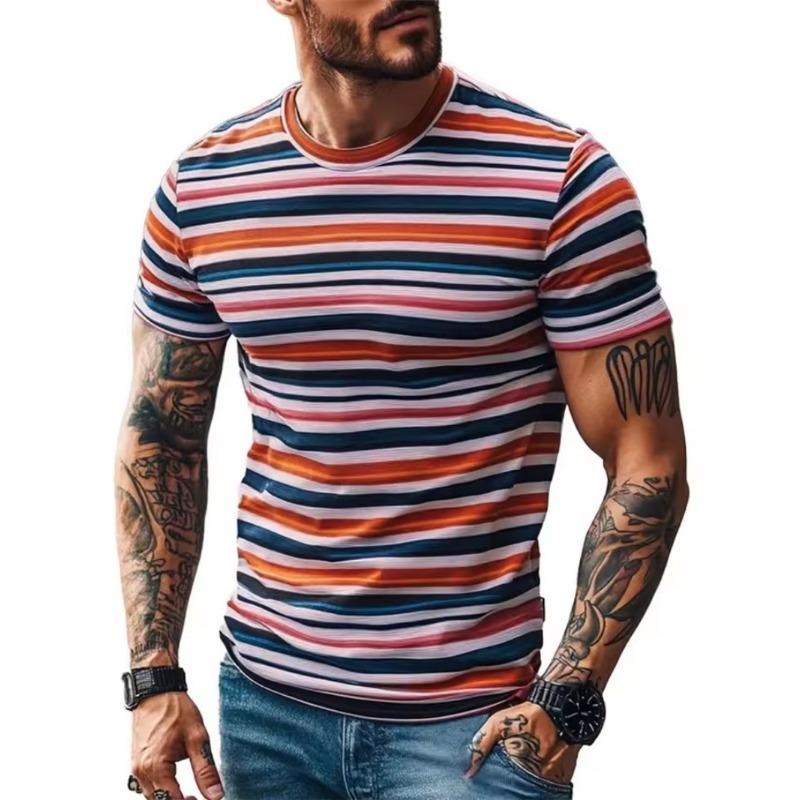 Tricouri cu dungi la modă imprimate 3D pentru bărbați, casual de vară, cu gât rotund, cu mânecă scurtă, largi, cu uscare rapidă, respirabile, topuri