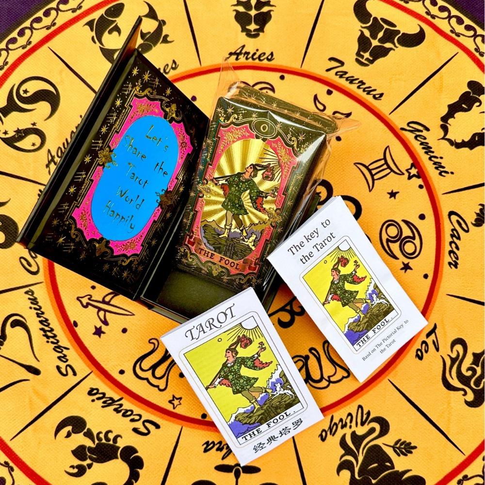 12 Zodii Aur Negru Folie Aurie Celesti Deck Tarot Rider Waite 78 Cărți PVC Impermeabile Rezistente la Uzură 12*7cm