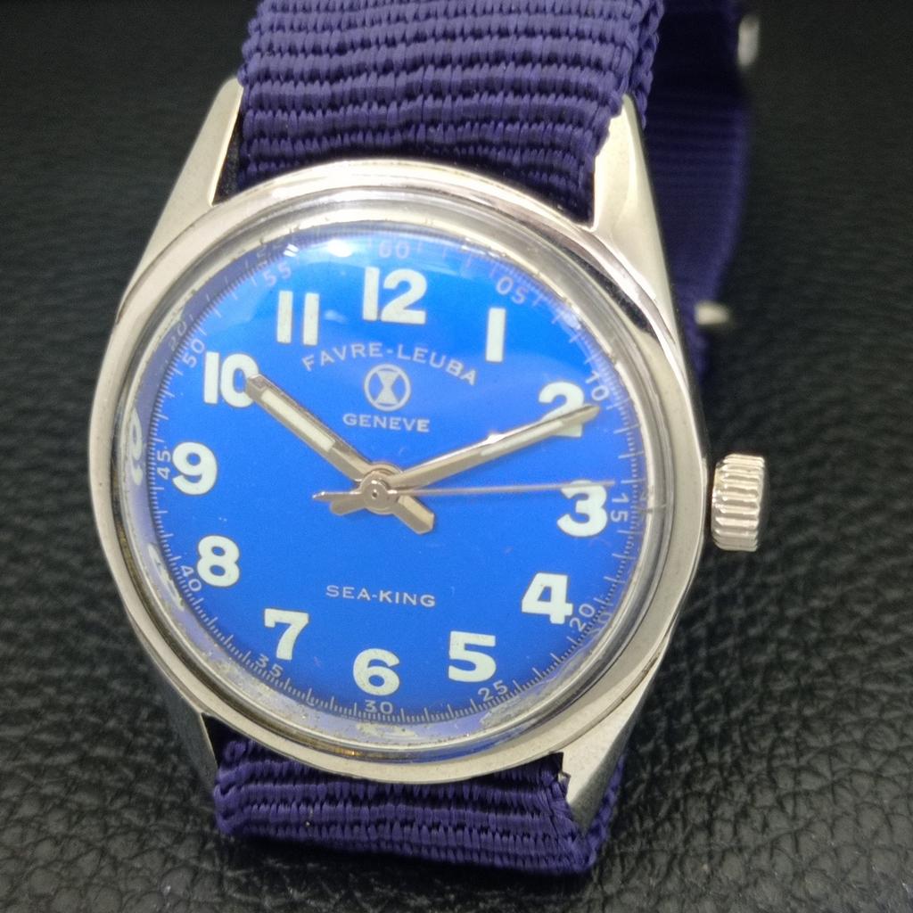 FAVRE LEUBA SEA KING 102 VINTAGE HAND-WINDING SWISS MENS BLUE WATCH a703709-1 R213e-a703709