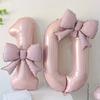 40 Inch Pink Aluminum Balloon with Number from 0 To 9 and Bow, Ideal for Birthday Party and Wedding Decorations for Girls