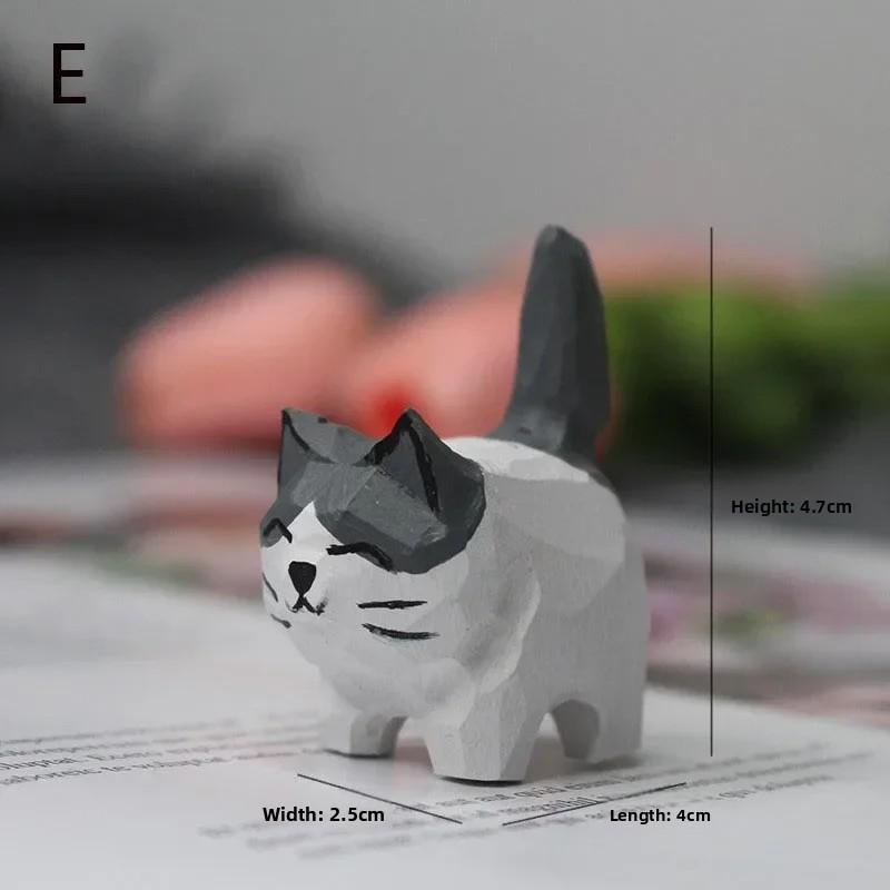 1PC Creative Desktop Wood Cat Handmade Wood Carving Kitten Ornaments Small Animal Decoration Crafts