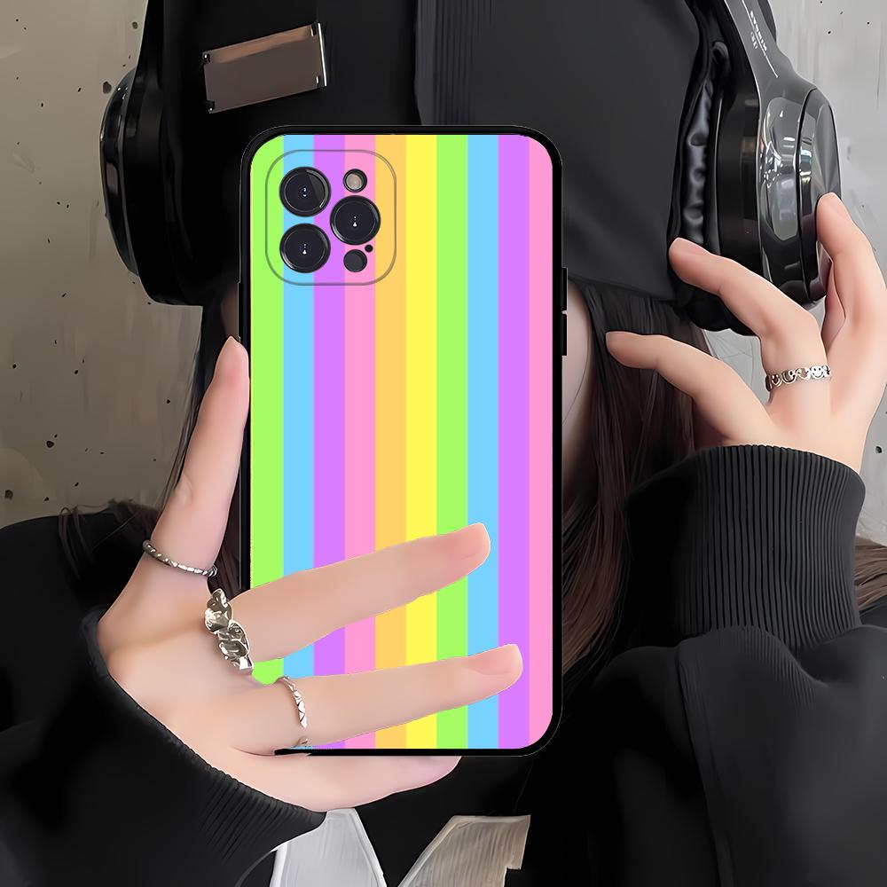 Colorful Rainbow Stripe Phone Case Silicone Soft for iphone 16 15 14 13 12 11 Pro Mini XS MAX Plus X Cover