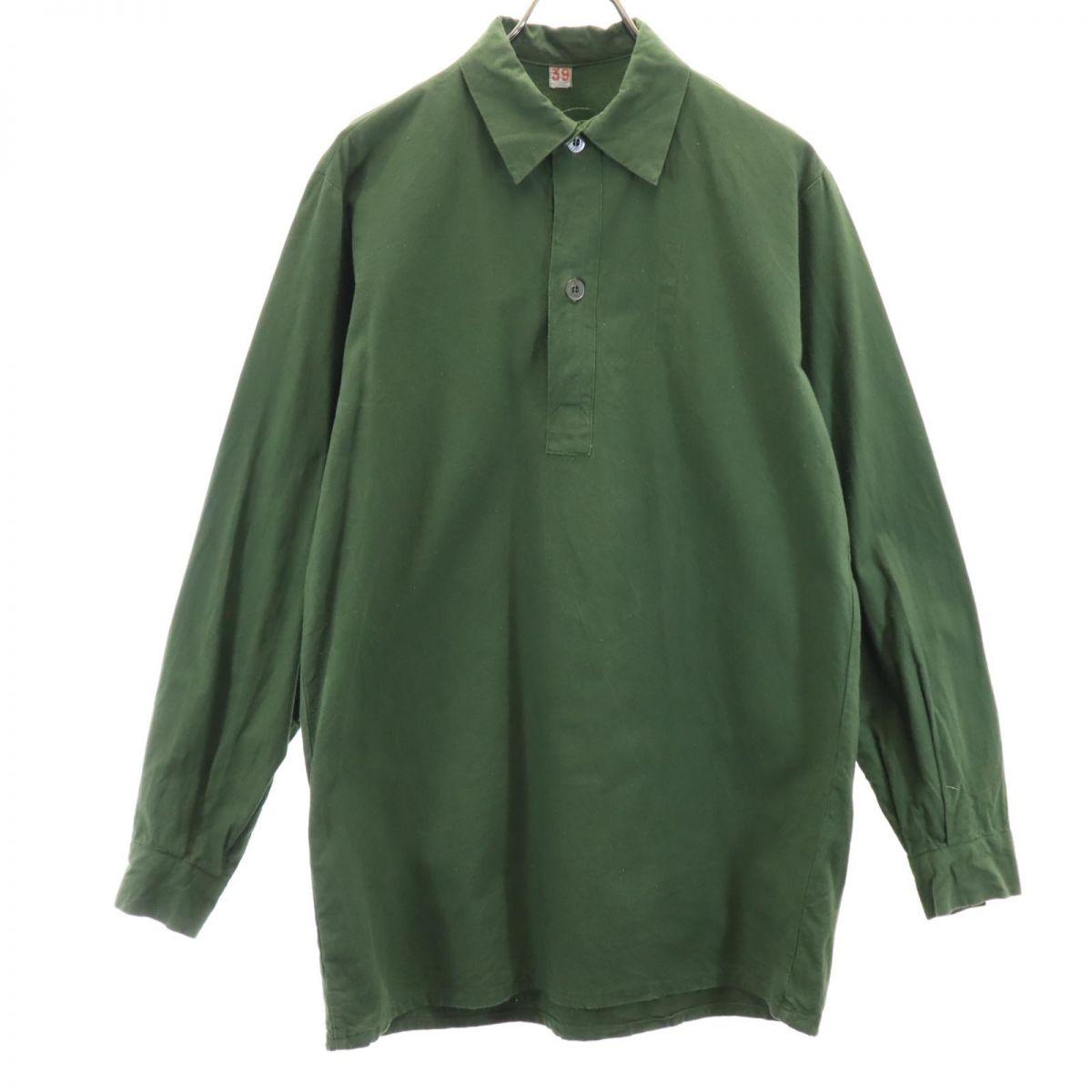 

Euro Military vintage Long sleeve half button shirt khaki military Men s Used