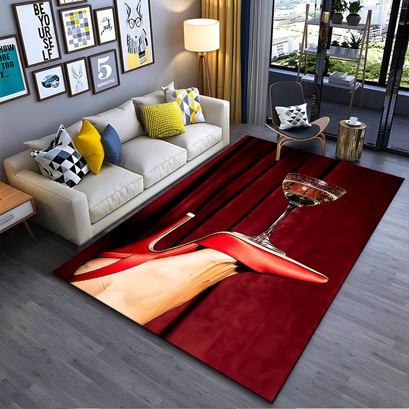 Wine Glass on Red Heel Carpet suitable as a non-slip mat for the living room or bedroom sofa