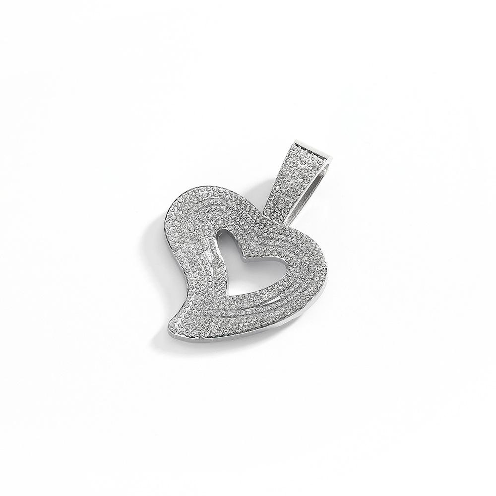 Hip Hop Alloy Full Diamond Fashion Heart Pendant Cuban Necklace Jewelry Temu Jewelry