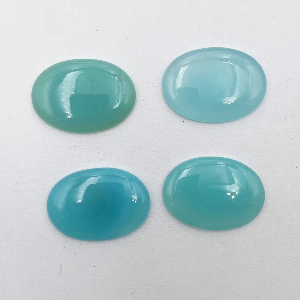 Natural Aqua Chalcedony Oval Cabochon Loose Gemstone Lot 4 Pcs 25*35 MM 148 CT For Jewelry Making