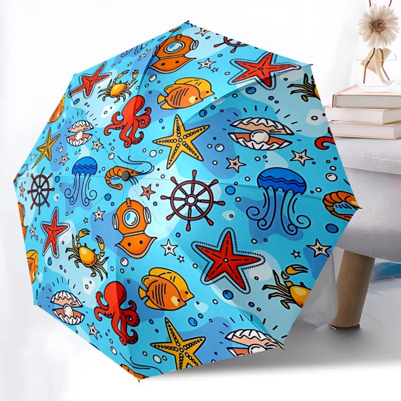 1pc Oceanic Creatures Automatic Open/Close Umbrella with Windproof, 8-Rib Sturdy Canopy, Durable Ribs, Ideal for Gifts yy251117055