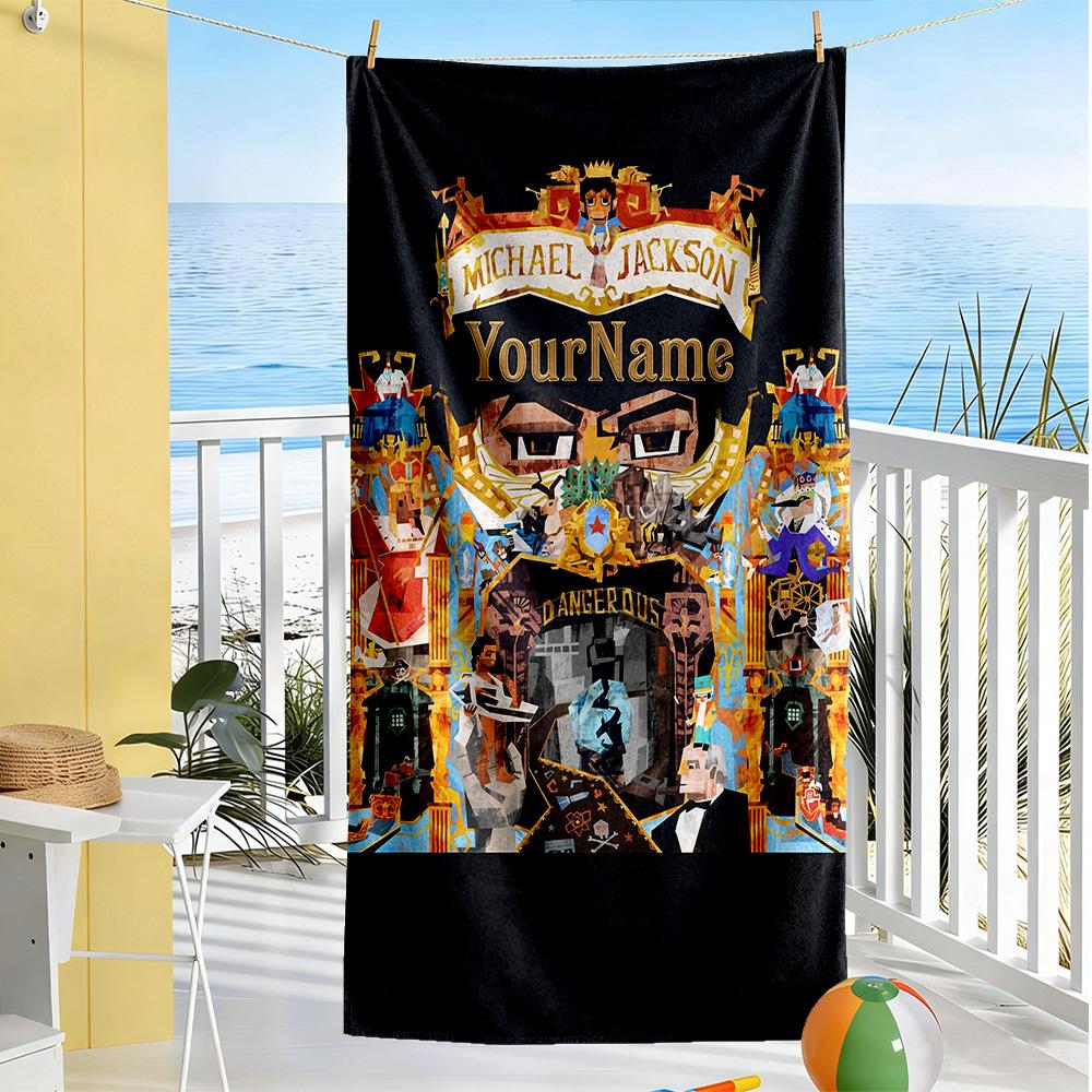 Michael Jackson Personalized Name Beach Towel Soft Durable Quick-Dry Ideal for Travel Outdoor Swim Pool Yoga Surf Camping Hiking Gym Gift Holiday