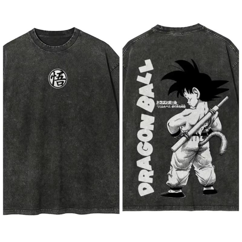 

New Dragon Ball Anime Printed Tshirt Mens and Womens Washed Tshirt High Quality Vintage Cotton Tshirt Harajuku YK Top XL