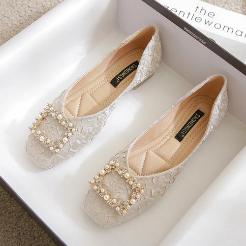 

Fashion Flat Shoes for Women s New Flat Heel Pearl Shallow Mouth Soft Bottomed Women s Summer Boat Shoes Ladies Plus Size 41-46 45
